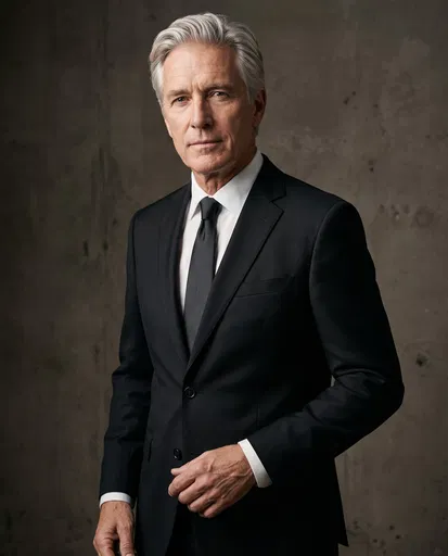 Mature Businessman in Classic Black Suit
