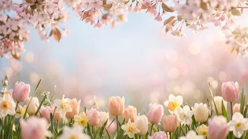 Pastel Spring Flowers Framing Copy Space