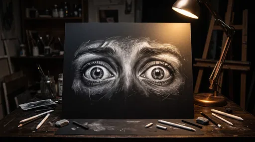 Charcoal Drawing of Startled Eyes in Studio