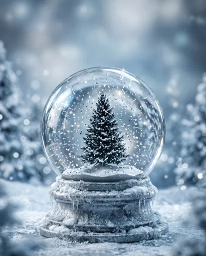 Winter Snow Globe With Pine Tree