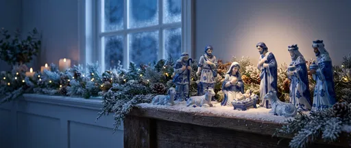 Blue and White Porcelain Nativity Scene