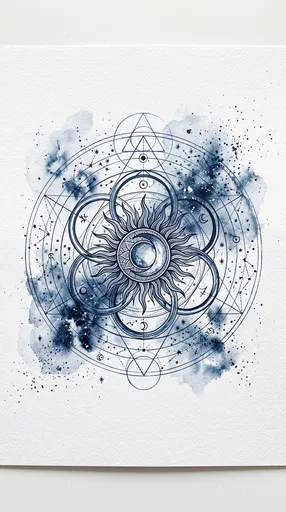 Indigo Watercolor Celestial Sun and Moon