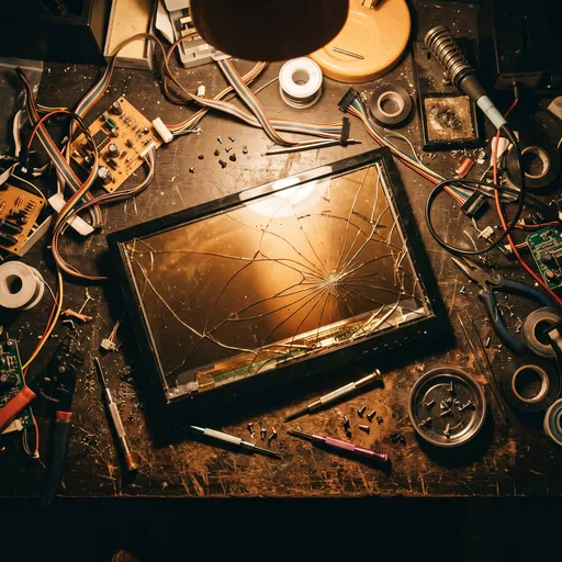 Shattered Monitor on Electronics Repair Workbench