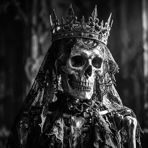 Monochrome Skeleton in Crown and Veil