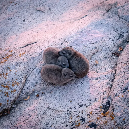 Three Rock Hyraxes Huddled on Granite