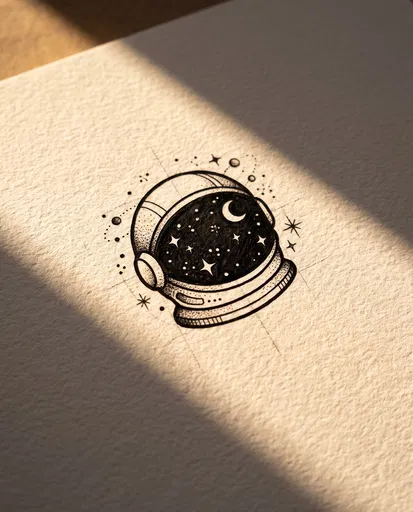 Astronaut Helmet Tattoo Sketch on Paper