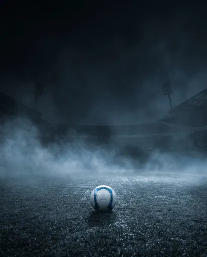 Soccer Ball on Dark Misty Field