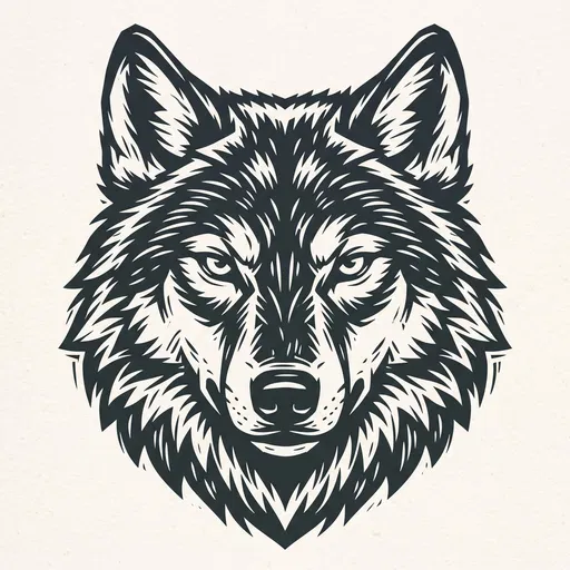 Woodcut Style Wolf Head Emblem
