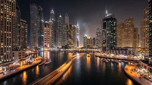 Illuminated Dubai Marina Skyline at Night