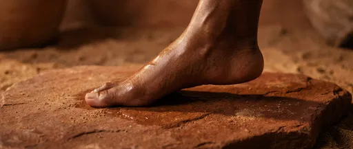 Oiled Bare Foot on Terracotta Stone