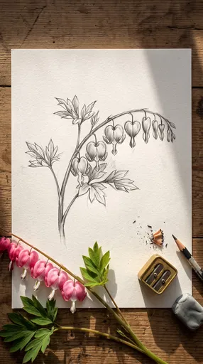 Bleeding Heart Pencil Sketch Flat Lay