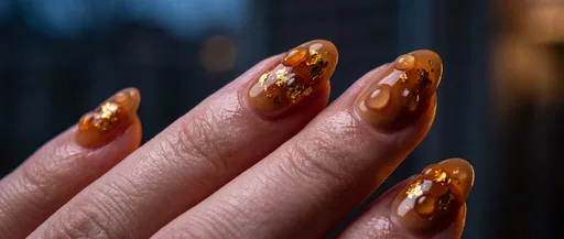 Macro Amber Jelly Nail Art with Gold
