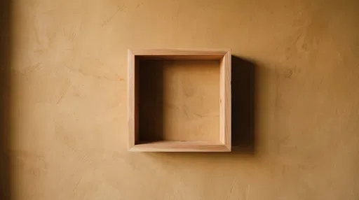 Empty Wooden Shadow Box on Plaster Wall