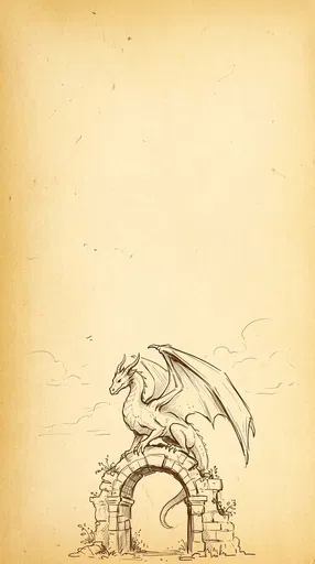 Sepia Sketch of Dragon on Stone Arch