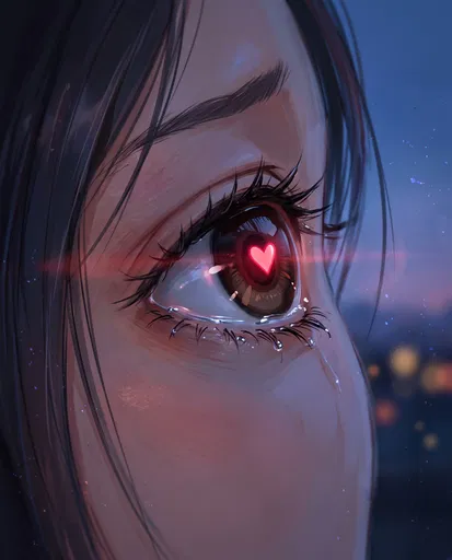 Anime Eye Reflecting Glowing Red Heart