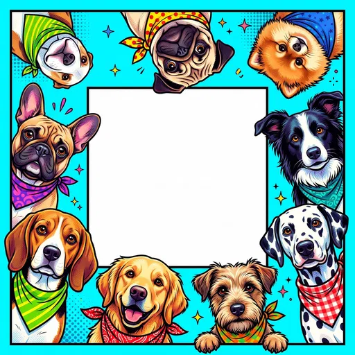 Pop Art Dogs Wearing Bandanas Frame