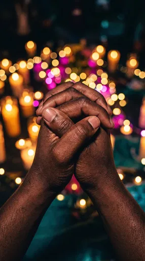 Clasped Hands Before Glowing Candles