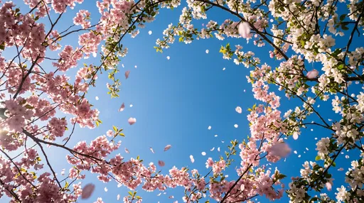 Spring Blossom Branches Framing Blue Sky