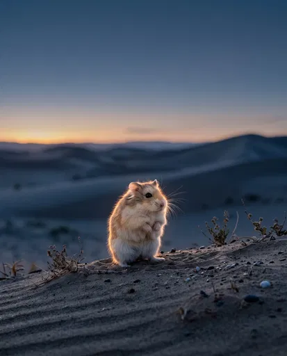 Desert Hamster on Sand Dune at Dusk