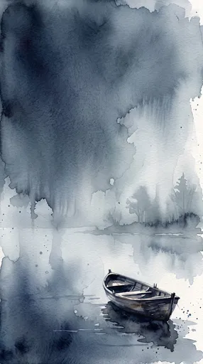 Watercolor Rowboat on Misty Lake