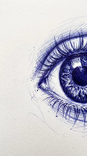 Blue Ballpoint Pen Eye Sketch Close-Up
