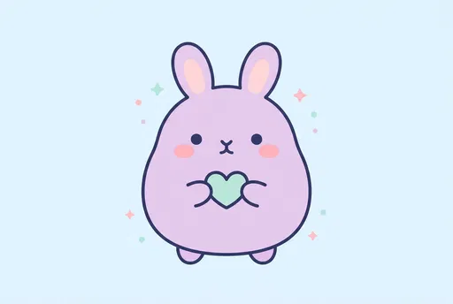 Cute Lilac Bunny Holding Mint Heart