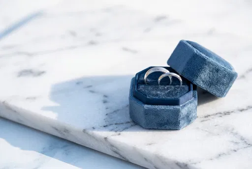 Platinum Wedding Bands in Blue Velvet Box