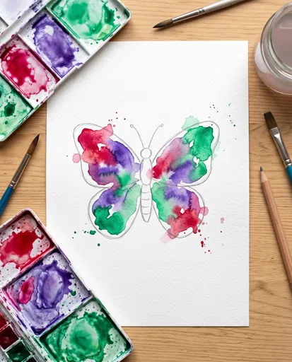 Watercolor Butterfly Sketch Flat Lay