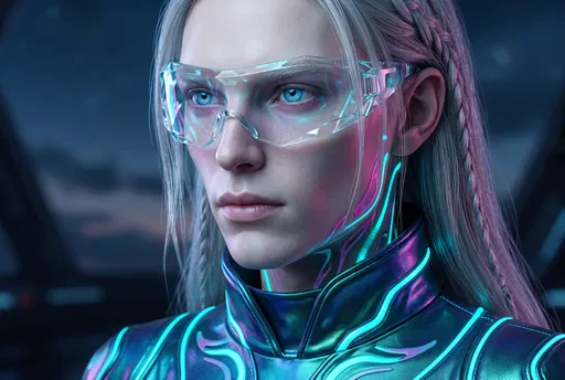 Futuristic Humanoid Portrait With Crystalline Visor