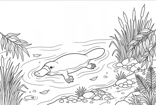 Platypus Swimming Coloring Page Illustration