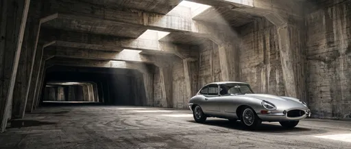 Vintage Silver Coupe in Concrete Tunnel