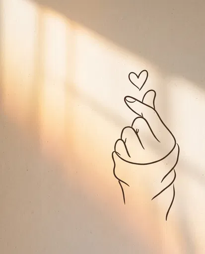 Minimalist Korean Finger Heart Line Art