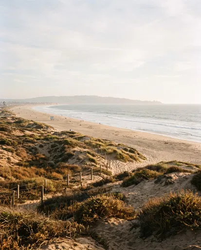 Coastal Sand Dunes Overlooking Curving Beach