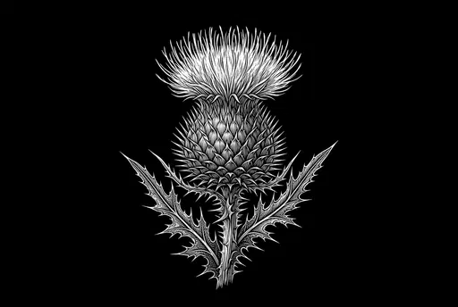 White Scratchboard Scottish Thistle Illustration