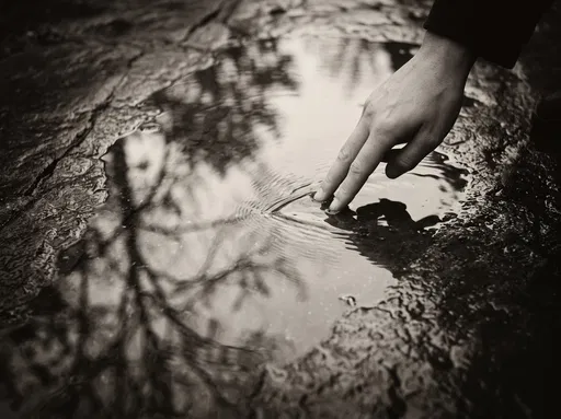 Fingertips Rippling a Stone Puddle