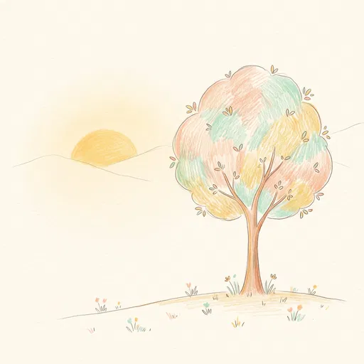 Pastel Colored Pencil Tree Illustration