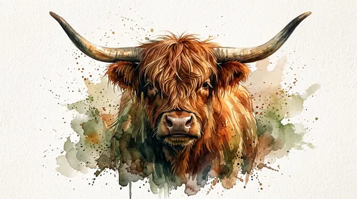 Watercolor Highland Bull Portrait