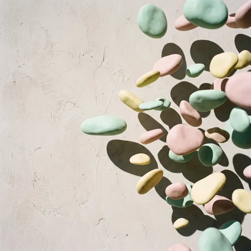 Floating Pastel Pebbles Over Textured Wall