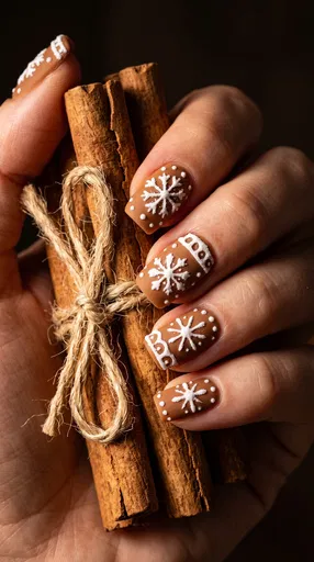 Gingerbread Christmas Nail Art With Cinnamon