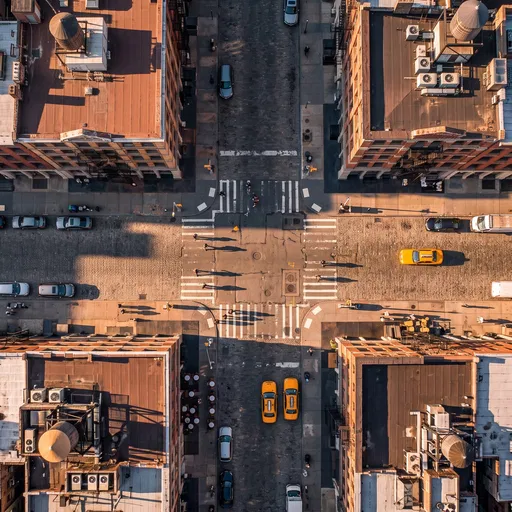 Aerial View of Manhattan Cobblestone Intersection