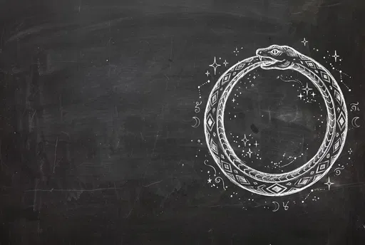 Chalk Ouroboros Snake Doodle on Blackboard