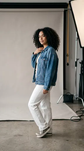 Woman in Denim Jacket Posing in Studio