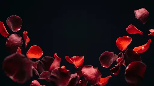 Floating Red Rose Petals on Black