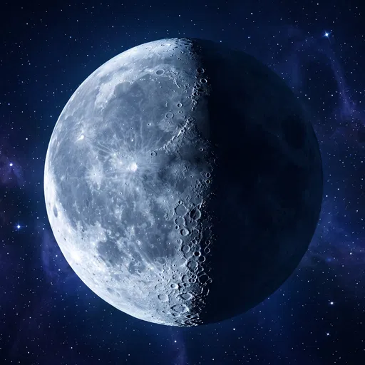 Half Illuminated Moon in Starry Cosmos