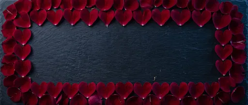 Red Rose Petal Heart Border on Slate
