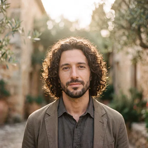 Outdoor Portrait of Man with Curly Hair