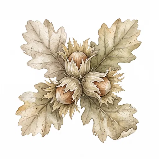 Watercolor Hazelnuts and Oak Leaves Clipart