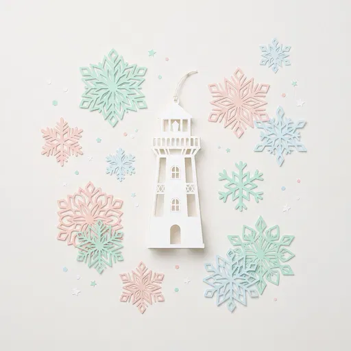 Paper Lighthouse Ornament With Pastel Snowflakes