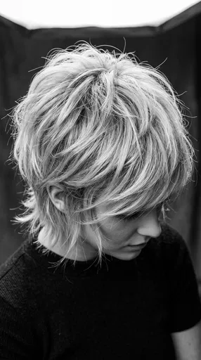 Short Layered Shag Haircut Monochrome Portrait