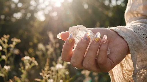Floral Nail Art Hand Holding Quartz